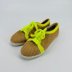 Twins‎ for Peace Womens Sneakers Woven Raffia Neon Yellow Lace Up Casual Size 37
